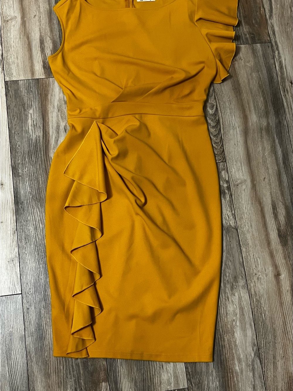Sleeveless Ruffle Sheath Dress in Mustard